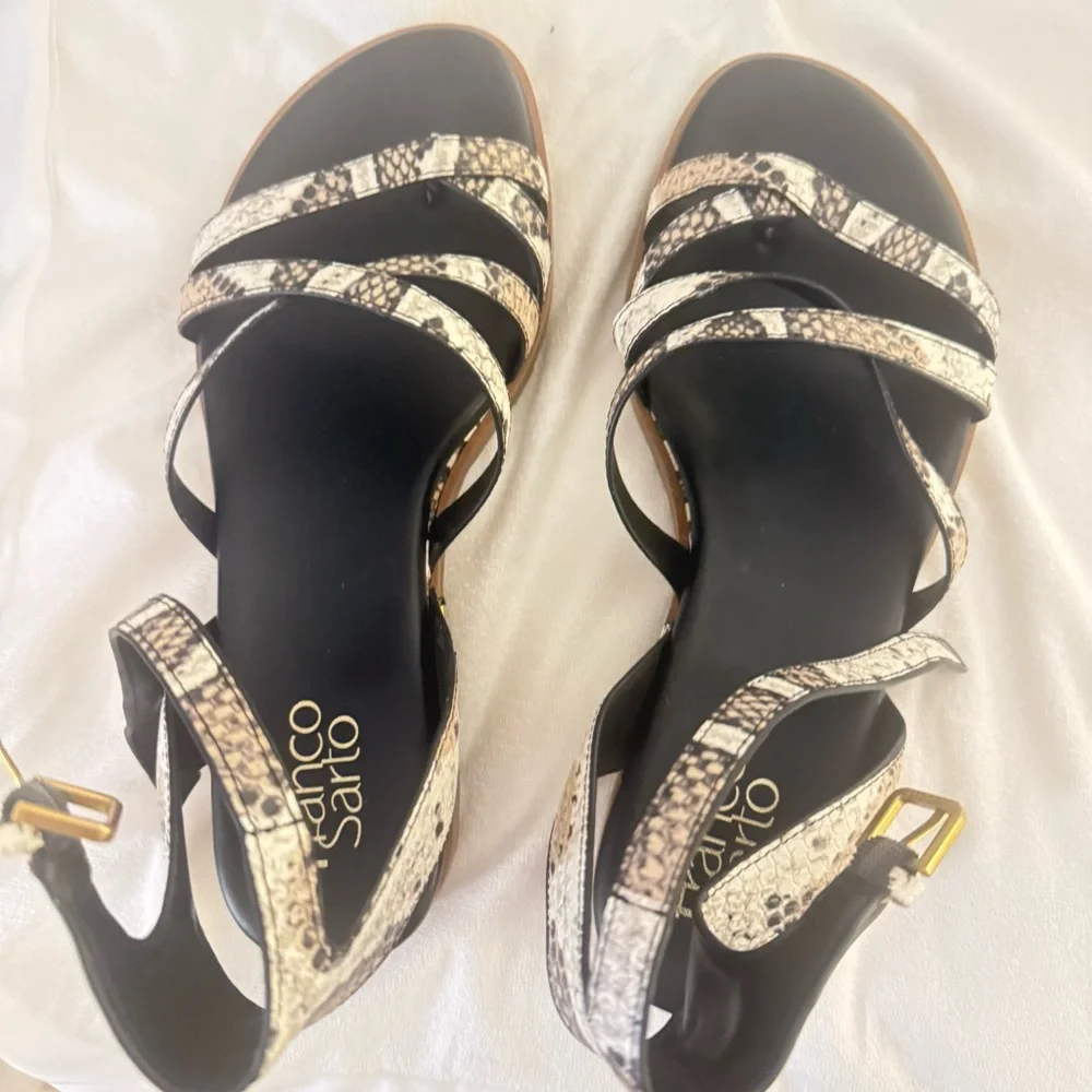 Franco Sarto Snakeskin and Black Sandals nwot.